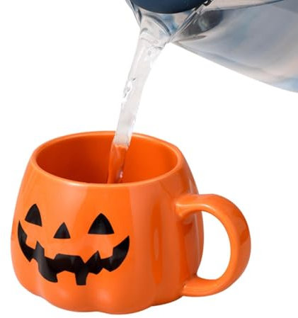 Ceramic Mug - Pumpkin Shaped Cup, Halloween Coffee Mugs, Dishwasher Safe Party Favour Ceramic Coffee Cups with Haloween Ceramic Tea Cups in Pumpkin Shape for Women and