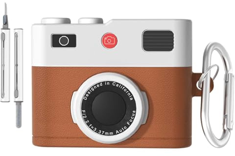 for AirPods 4 (4th Generation) Case Cover,with Keychain and Cleaner Kit,Cute Cartoon Cool Retro 3D Camera Protective Silicone Skin Cover for Airpods 4 Case,Brown