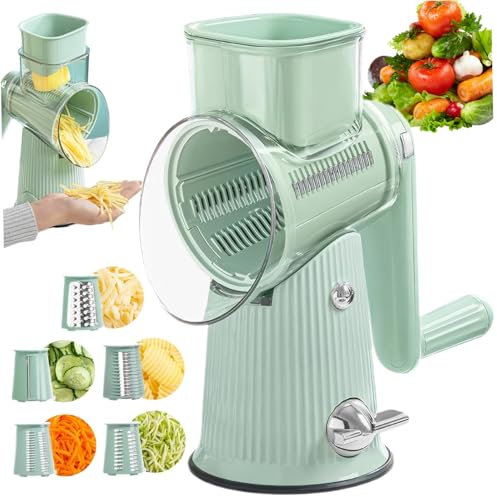 Rotary Cheese Grater 5 Blades Cheese Grater Hand Crank Big Bore Cheese Grater with Sucker Base Multifunctional Cheese & Vegetable Shredder for Kitchen Cheese Grater Hand Crank Cheese Shredder Chees