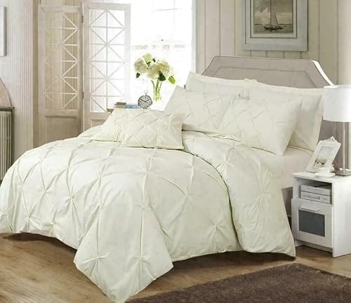Northern Luxe Pintuck Duvet Cover with Pillowcases – Pinch Pleated Soft Bedding Set, Quilt Cover for Ultimate Comfort Top Notch Quality (Cream, King - Duvet Cover Only)
