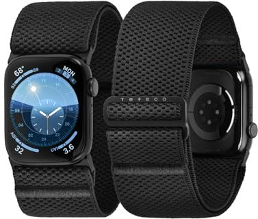 Tefeca Edge Series Dehnbares Armband, kompatibel mit Apple Watch Ultra 2/Ultra 49mm, Series 10 46mm, Series 9/8/7 45mm, SE2/SE/6/5/4 44mm (Hyper Schwarz, Ultra Breit für 49/46/45/44mm)