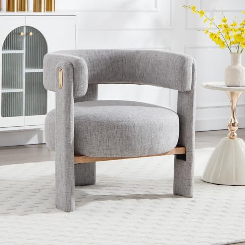 Wahson Sessel Wohnzimmer, Lounge Sessel Einzelsofa aus Leinen, Bequem Polstersessel rund, Lesesessel mit Holzfuß für Wohnzimmer/Schlafzimmer, Grau