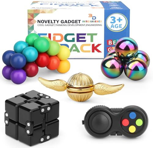 Dilabnda Fidget-Spielzeug, Party-Set für Kinder und Erwachsene, Unendlichkeitswürfel, Pad, goldener Fidget Spinner, sensorischer Regenbogenball, Fidget Focus, leise, Schreibtisch-Spielzeug-Set