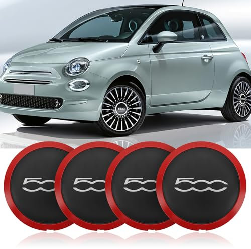 Lot de 4 Enjoliveurs Fiat 500, ABS Enjoliveur 500, 68078419AC Cache Moyeu pour Capuchon De Roue Central Extérieur Fiat 500 Accessoire Remplacement