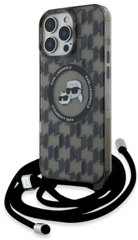 CG MOBILE Karl Lagerfeld KLHMP16LHCKCKLCK Hülle für iPhone 16 Pro 6.3 Zoll schwarz Lizenzprodukt IML Crossbody Monogram Karl & Choupette Head kompatibel mit MagSafe