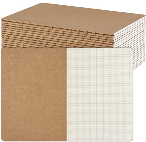 ZCZN Notizbuch A5 kariert, 24 Stück Kraft Cover Notizheft mit 30 Blatt, Heft für Büro und Schule