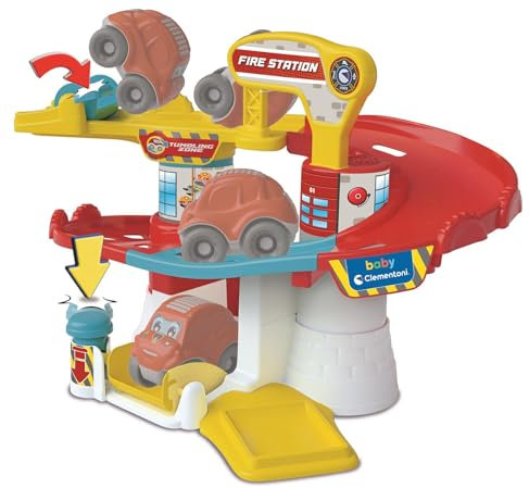 Clementoni Baby Fire Station, Pista Macchinine per Bambini 18+ Mesi, con 1 Macchinina Ribaltabile, Stimola Manualità e Curiosità, Gioco Prima Infanzia Made in Italy, Linea Play for Future, 17559