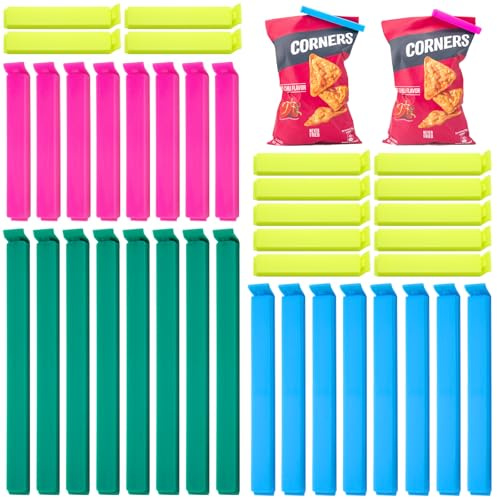 WISYOK Food Clips 40pcs, Bag Clips for Food Storage Plastic, Freezer Bag Clip, 4 Sizes and 4 Colors, Resuable Kitchen Sealing Clip Stay Fresh Longer for Snack, Sandwich, Bread