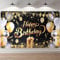 ANOMM Geburtstag Banner Schwarzes-Gold, Happy Birthday Banner, Geburtstag Dekoration für Drinnen und Draußen, Extra Groß Party Geburtstagsdeko Hintergrund (180 x 110 cm)