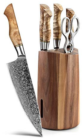 HEZHEN 7 Pieces Kitchen Knife Set with Block,67 Layers Damascus Steel Chef Knife Set, Knife Block Set for Chefs and Home Cooking
