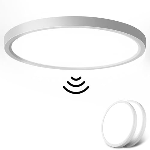 2 Stücke LED Deckenleuchte mit Bewegungsmelder, 18W Deckenlampe mit Radar Bewegungssensor Innen, 4000K Neutralweiß Deckenleuchte LED Lampe Ultraflach für Flur Treppe Küche Balkon Abstellraum, φ23CM