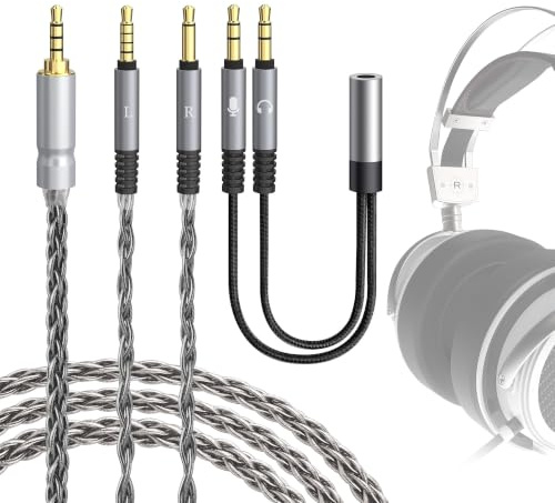 GEEKRIA Apollo Upgrade-Audiokabel aus versilbertem Kupfer, kompatibel mit VZR Model One/MKII Gaming-Headset, 3,5 mm (1/8) auf Dual 3,5 mm Ersatzkopfhörer-Kabel (4,9 ft / 1,5 m)