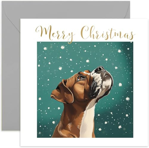 Boxer Dog Weihnachtskarte für Männer und Frauen – Weihnachtsgeschenke für Haustierbesitzer vom Hund – schönes festliches Kunstwerk – Andenken Geschenk für Ehemann, Ehefrau, Mutter, Papa – Innenseite