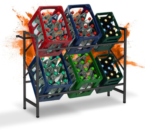 Relaxdays Getränkekistenregal, HxBxT: 80x104x32 cm, 300 kg, 6 Kisten, Stahl, Getränkekistenständer, Kistenregal, schwarz