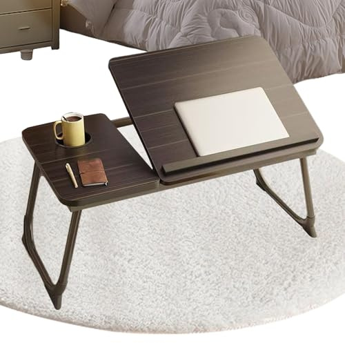 Table PC pour lit | Plateau de lit avec porte-gobelet – Bureau d'angle réglable pour ordinateur, écriture, étude, chambre, salon, Kotatsu