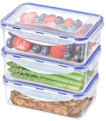 EASYLOCK 3 PACK Kunststoff Frischhaltedosen mit Deckel Luftdicht (1,15L) | Meal Prep Boxen, Aufbewahrungsbox Küche, Mikrowellengeschirr Lebensmittelbehälter, Rechteckig Gefrierdosen, BPA-Frei Brotdose