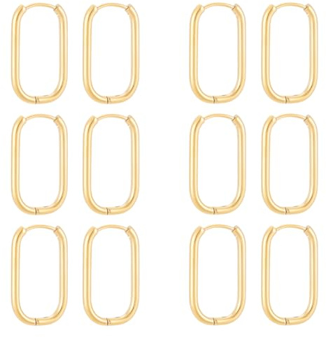 UNICRAFTALE 6 Paar 18K vergoldete Ohrringe für Damen Edelstahl Huggie Creolen minimalistischer Rechteck Ohrring modische viereckige Creolen geometrischer Ohrring für Schmuckherstellung