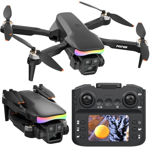 F417PRO Drone with Camera 1080P for Adults Kids, Mini Drone with Screen, Adult Drone, Dual 90° Lens, LED Lights, Optical Flow, Modular Battery, Beginner Drone, One Key Start, Headless, 3D Flip, Case