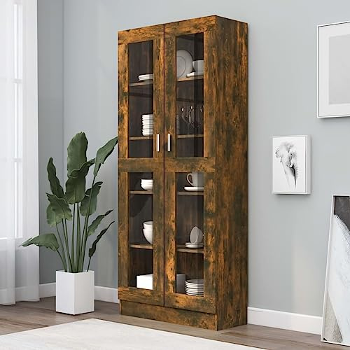 Générique Armoire à vitrine Chêne fumé 82,5x30,5x185,5 cm Bois ingénierie,Meubles,Étagères,Bibliothèques,Brun,49.78 KG,815621