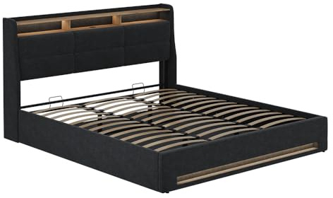 VitaliSpa Polsterbett Christin, Anthrazit/Eiche, 180x200 mit LED und USB-Anschluss
