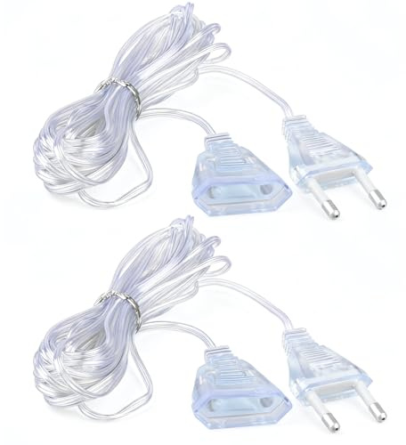 2 Pcs Rallonge Transparente 5m, Rallonge Electrique Fil Petite Câble d'extension Prise Européenne Plat de Prise Euro 220V 1W pour Lanternes Lumière Faible Puissance LED Utilisation Extérieure