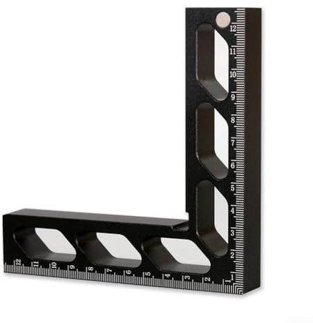 90 ° rechtwinklige Klemme und Höhenmesser für Holzbearbeitung – Aluminium-Legierung L-Block mit Dual-Skala metrisch/für imperiales Lineal, Positionierungswerkzeug (schwarz)
