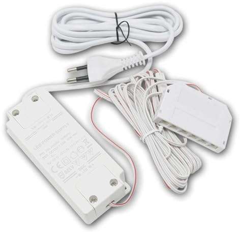 LED Transformator 12V DC 16W mit 6x Mini-AMP Buchse | Netzteil mit Euro-Stecker | Trafo für LED Möbel-, Schrank- & Unterbauleuchten | Plug & Play, IP20, 230V AC Eingang