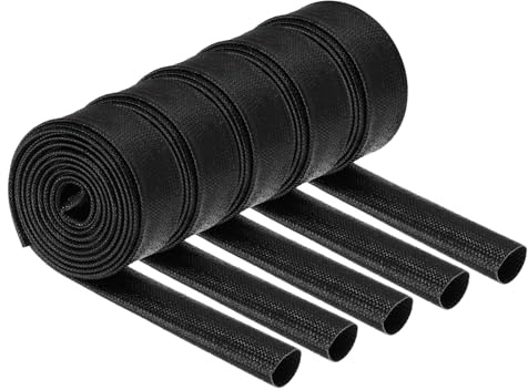 QUARKZMAN 5Pcs Gaine Cable Tressé Isolante 14mm ID 2 Mètre Long Noir Gaine en Fibre de Verre Enduite de Silicone Haute Température pour Conduites de Tuyaux Automobiles et Câblage Électrique