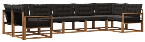 vidaXL Outdoor-Sofagarnitur mit Kissen 7 pcs Natürlich und Schwarz, Elegantes Garten-Sofa, modernes Outdoor-Sofa, robuste Lounge-Möbel für gemütliche Treffen