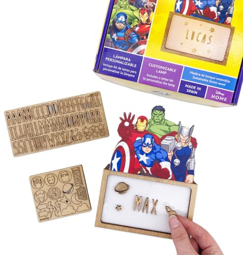 WONDEE Disney Lampe Marvel Avengers Kinder personalisiert mit Namen und Zeichnungen - Nachtlicht Kinder Avengers Iron Man, Captain America, Hulk und Thor - Geschenke für Kinder, Disney Marvel Geschenk