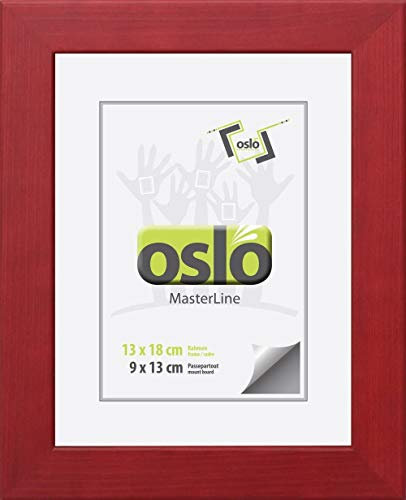 OSLO MasterLine Bilderrahmen 13 x 18 rot braun Holz massiv Echt-Glas zum Hinstellen oder Aufhängen Portrait-Rahmen