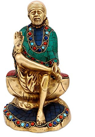 craftvatika Shirdi Sai Baba Idol türkis Messing Skulptur Spirituelle Religiöse Gott Metall Sai Baba Statue