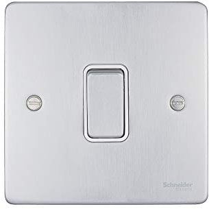Schneider Electric GU1514WBC Ultimate Low Profile Brushed Chrome White Insert 1 Gang Intermediate 16AX Plate Switch