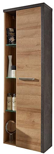trendteam smart living - Hochschrank Schrank - Badezimmer - Bay - Aufbaumaß (BxHxT) 48 x 160 x 31 cm - Farbe Beton dunkel mit Eiche Riviera Honig - 169360128