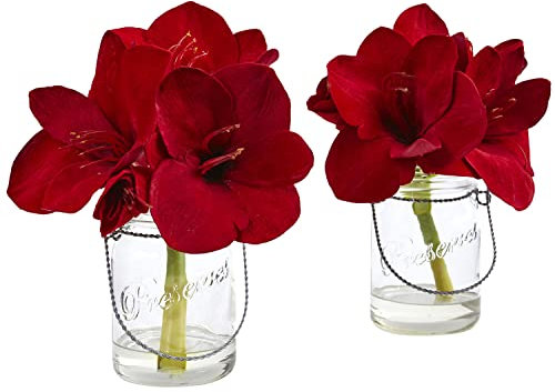 Nearly Natural 4547-S2 Amaryllis in Glasvase, 2 Stück