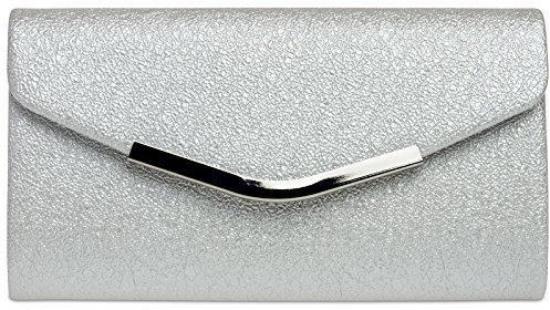 Caspar TA370 elegante Damen Clutch Tasche Abendtasche mit langer Kette, Farbe:silber, Größe:One Size