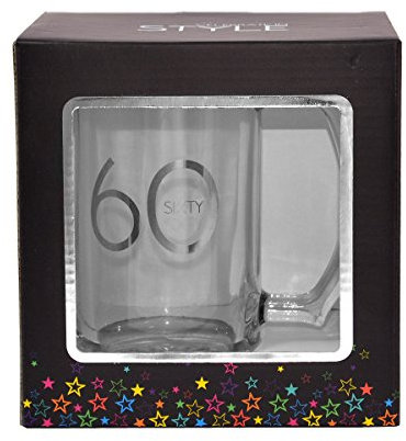 Celebrate In Style Jarra de Cristal – 60, Regalo de cumpleaños, Vaso Envuelto para Regalo, Vaso de Cerveza Grabado, Regalo Personalizado