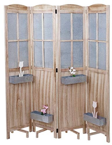 Mendler Paravent HWC-D26 Pflanzkörbe, Raumteiler Trennwand spanische Wand Sichtschutz, Holz Metall 170x161x29cm