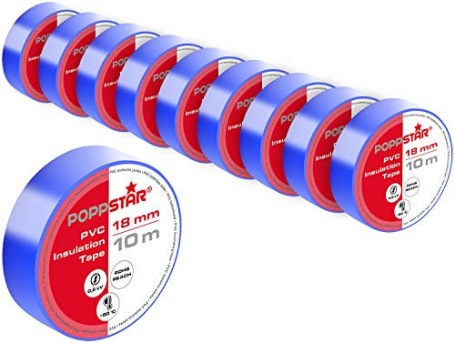 POPPSTAR PVC Isolierband 10m (18mm breit, 0,18mm stark), blau, 10 Rollen