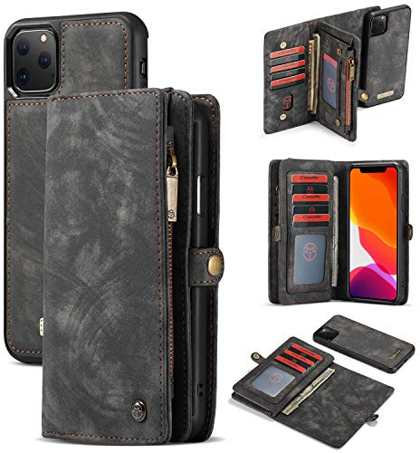 SWP Case for iPhone 11 Pro, Wallet Case w/Magnetic Detachable Cover [11 Card Slots] Clutch Wallet w/Wristlets Money Pocket Case Compatible with iPhone 11 Pro 5.8in 2019( black)