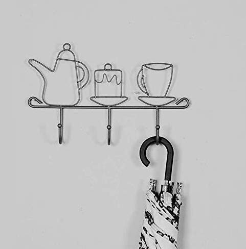Gwill Black Creative Wrought Iron Teapot Shaped Decorative Hooks Pastoral Style Home Door Coat Key Small Hanger Sundry Kitchen Wall Storage Ornament Craft