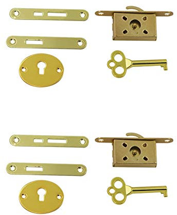 Geenite Vintage Furniture Antique Jewelry Box Lock Simple Style Humidor Key Hole Tool Setup Hardware 2 Pieces (Gold)