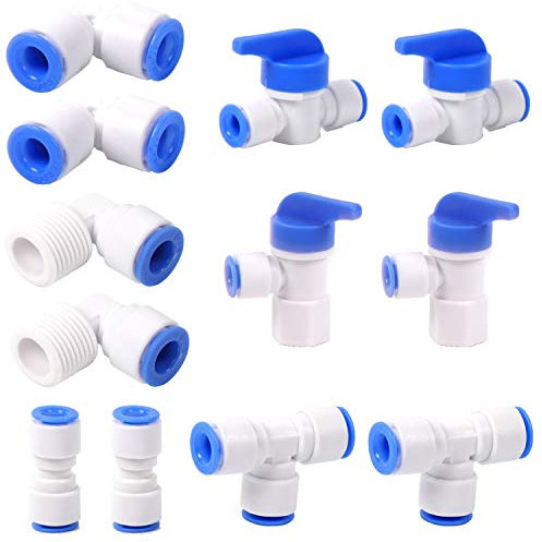 12 Stück Wasserfilter Fitting,Wasserzulaufleitung Universal Anschluss-Set,1/4 Adapter Fitting Verbindungsstück für ühlschrankschlauch, Wasserschlauch (T + I + L Typ Combo)