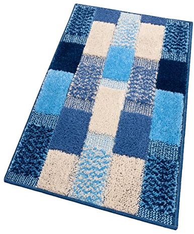 emmevi Tappeto Bagno Soffice Antiscivolo Assorbente Morbido Scendiletto Doccia mod.LILLA SET 3 PEZZI BLU