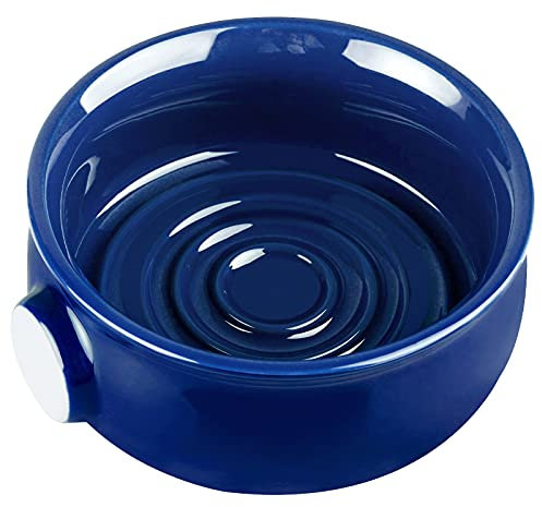 Linkidea Bol à savon à raser en céramique avec poignée antidérapante, bouche large, grande capacité, facile à mousser, bol à crème pour homme, bleu royal