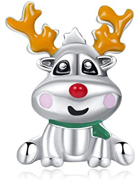 LaMenars Schneemann und Weihnachtsmütze Sterling Silber Charm funkelnder Weihnachtsbaum baumeln Anhänger, Mädchen Perlen Geschenke für Frauen Armband Halskette