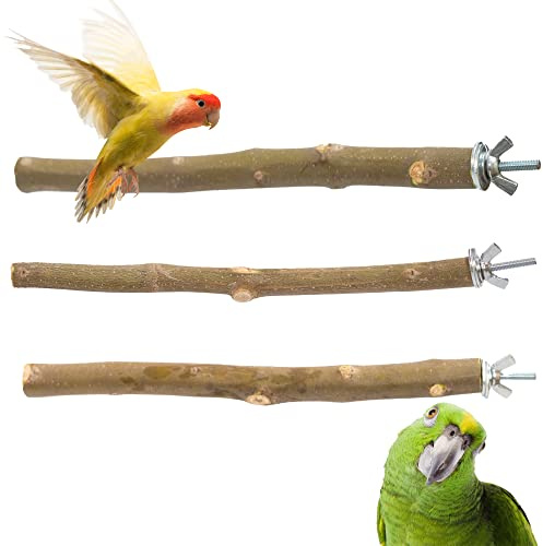 Percha Madera Natural para Pájaros, Palo Soporte para Jaulas Canarios, Agapornis, Juguete Accesorio para Limar y Masticar Periquitos, Loros