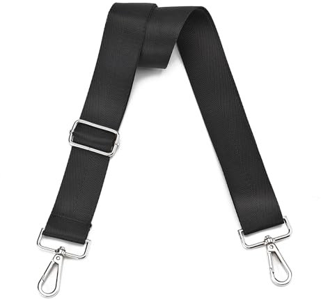 Breiter Geldbörsenriemen verstellbarer Ersatz Crossbody Bag Strap Silber Hardware Schultergurte für Canvas Tote Handtaschen, Solid-Black-38s132, Silver buckles - Wide 1.5(3.8cm) -long 52(132cm)