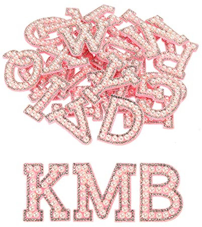 sourcing map Iron on Letter Pearl Letter Patches Rhinestone Pink A-Z Glitter Pearls Rhinestone Alphabet Patches for DIY Clothes Repair Hats Bags Pack of 26