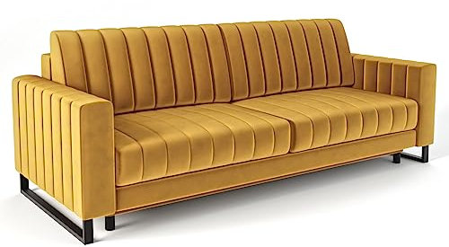 Siblo Sofa Mono 3 Kollektion - Sofa mit Schlaffunktion - Elegante Couch - Wohnzimmer Möbel - Komfortables Schlafsofa - Sofa 3-Sitzer - Klappsofa mit Bettkasten - 234x96x86 cm - Gelb